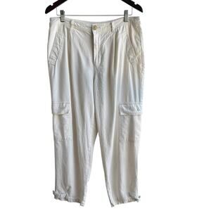 A NEW DAY Pants Womens 10 Cream Linen Blend Pleats Wide Leg Cargo Relaxed Fit